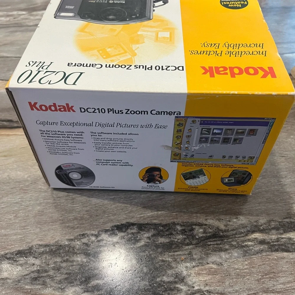 Vintage Kodak DC210 Plus Zoom Camera Box - Yellow and White with Red Logo